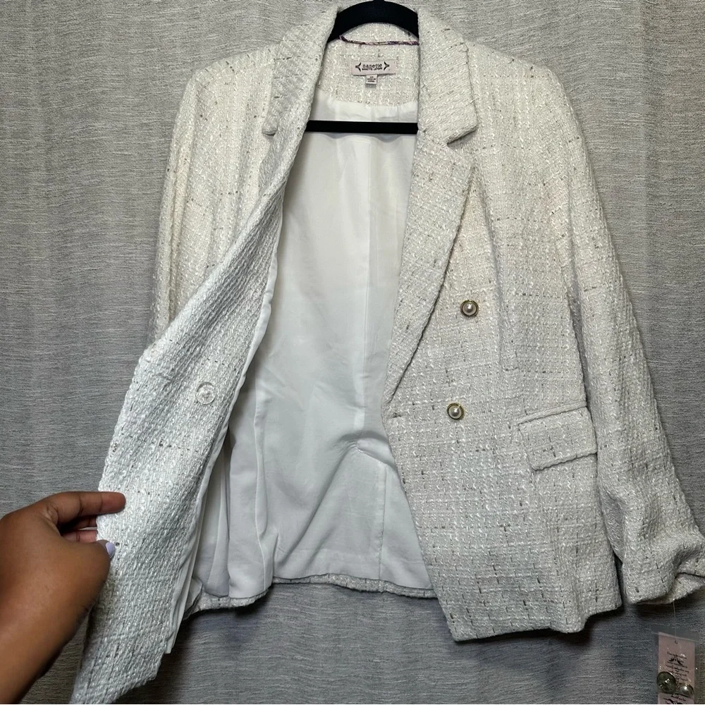 Nanette Lepore Cream Textured Tweed Statement Blazer | Coquette Coastal Grandma - Picture 8 of 16